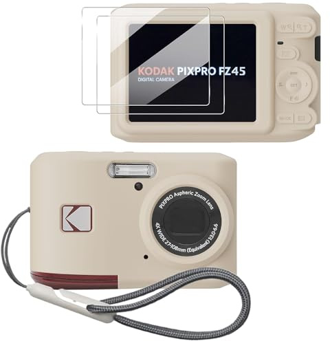 Tedubax Case for Kodak PIXPRO FZ45,FZ45 accessories,Soft Silicone Protective Case,Comes with 2 Screen Protectors and 1 Wrist Strap - Off white
