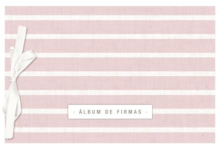 Demark - Álbum de firmas tamaño 30x20 cm, Album firmas para comunión, bodas, bautizos, eventos. Libro firmas fotomaton. (20 hojas, Rayas rosa)
