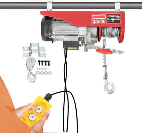 CDZHLTG Paranco Elettrico 800 kg 1300W, Protezione da Surriscaldamento, Doppio Imbraco 400 kg/800 kg Altezza Sollevamento 12m/6m, Verricello Elettrico per Officina Garage Cantiere