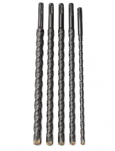 Coffret 5 Forets SDS+ Béton 45 cm – Ø 12, 16, 18, 20 mm – Mèches Perforateur Longue Portée – Pointe Carbure Renforcée – Compatible SDS+ Maçonnerie Pierre Brique