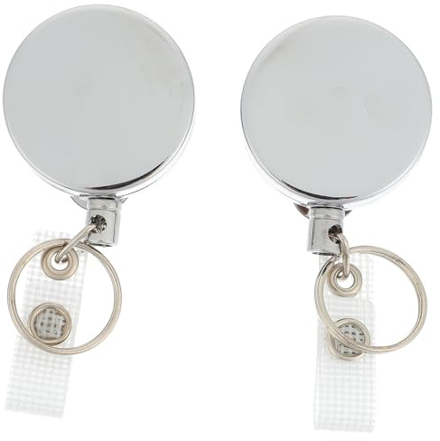 Bobine de Badge Rétractable 2pcs en Acier Inoxydable Argenté