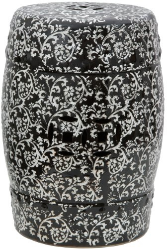 Red Lantern 18 Black & White Floral Porcelain Garden Stool