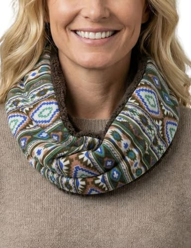 Sunsa Damen Winter Loop Schal Warmer weichem Fleece Schlauchschal Rundschal Teddyfutter (braun) | Schlauchschal mit weicher Fütterung in braun und bunt. Rundschal Halstuch für Herbst in Azteken Design