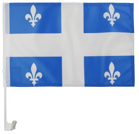 AZ FLAG Drapeau de Voiture Québec 45x30 cm Maille Bloquée Ventouse | Usage extérieur Drapeau pour voiture québécois finition cousue résistante à l’extérieur avec mât en plastique