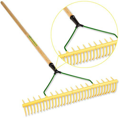 GroundMaster 32-Tine Polyproylene Rake - 60 Hardwood Shaft Durable Garden Tool