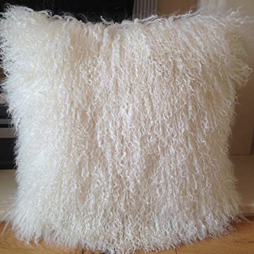 Co-sy NATURAL WHITE 45 * 45CM GENUINE MONGOLIAN SHEEPSKIN LAMB WOOL FUR CUSHION WITH DUCK FEATHER PAD