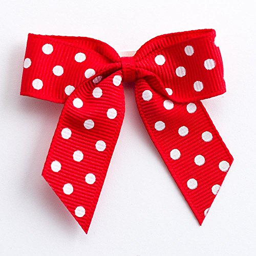 Italian Options Small Polka Dot Grosgrain Ribbon Bows, Self Adhesive Spotted Bows for Crafting, Gifts, Sewing, Hair Bow, Floristry, Cakes, Crafts, Decorations, Red, 12 Pack, 5cm