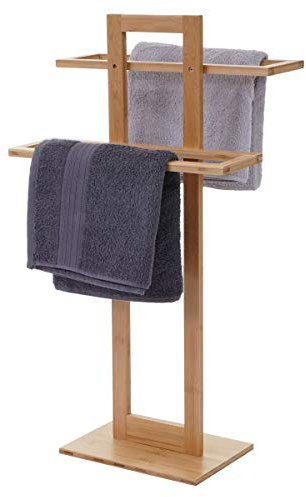 Handtuchhalter HWC-B74, Badezimmer Handtuchständer Handtuchtrockner freistehend, Bambus 80x42x27cm