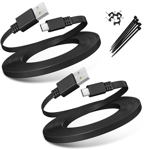 Basesailor Micro USB Power Cable 20FT 2Pack,6M Flat Micro USB Charging Cord | Power Charger for Wyze Cam V4 V3,Yi Cam,Nest Cam,Blink XT/XT2 Outdoor 3 Camera,Arlo Q,Netvue 16,Xbox One Controller 16.5