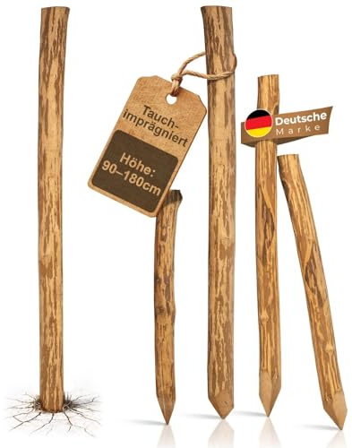 BooGardi Staketenzaun Pfosten imprägniert · Holzpfosten rund in 5 Größen · 1x Holzpfahl 150 cm lang · Zaunpfosten Holz · Holzpfähle für Holzzaun · Zaunpfähle, Pfosten, Wildzaun