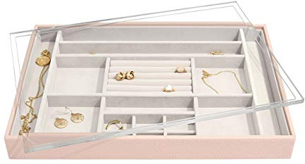Stackers | extra großes Schmuckkästchen mit durchsichtigem Deckel aus Acryl und verschiedenen Fächern für Ringe und Accessoires, Blassrosa