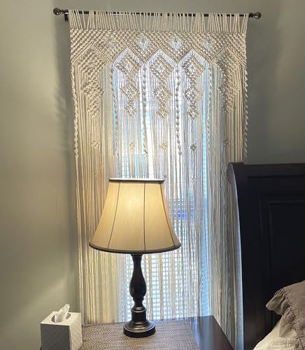 Hysunland Boho-Vorhänge für Schlafzimmer, Makramee-Vorhänge für Fenster, Tür, böhmische Dekoration, Elfenbein/Natur, 88,9 x 208,3 cm (B x L)