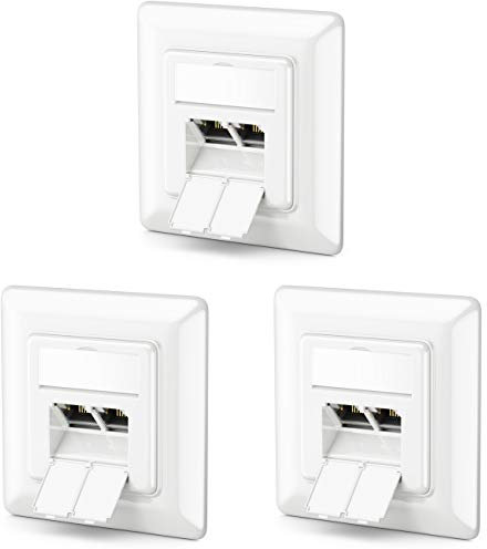 deleyCON 3x CAT6a Network Socket 2x RJ45 Sockets Shielded Flush-Mounted Installation 10 Gbit Ethernet Network LAN Socket Patch Network Installation Cable White