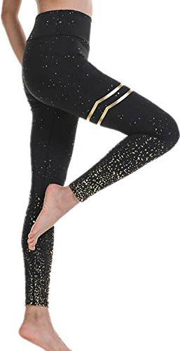 DEEWISH Hosen Damen, Frauen Leggings Hose Yogahose Sport-Leggings Jogginghose | Sport Fitness Workout Leggins | Stretch Yoga Hosen Pants | Sporthose, Schwarzes Gold, S