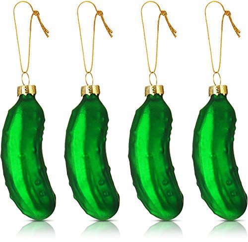 4 Stück Weihnachten Gurke Ornamente Essiggurke Glas Geblasen Ornamente Essiggurke Anhänger Urlaub Dekorationen mit Schnur für Weihnachtsbaum Dekoration