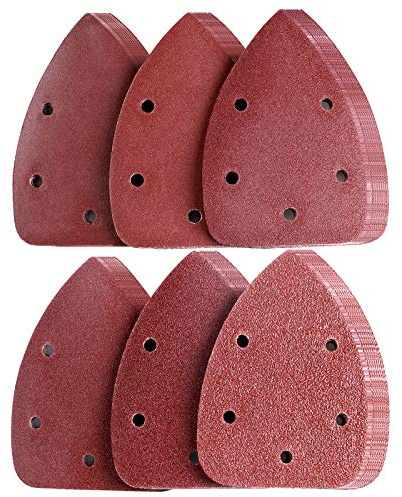 LESNIC 40 Grits Mouse Detail Sander 50pcs, 140 * 90mm 5 Holes Assorted Sandpaper Sanding Pads Hook and Loop Sandpaper Sheet for Orbit Orbital Sander and All Oscillating Tools (40# x 50pcs)
