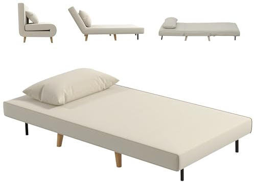 HOMCOM Sofá Cama Individual 3 en 1 94x78x80 cm Sillón Cama con Respaldo Ajustable en 6 Posiciones Almohada Acolchada Carga 350 kg para Oficina Dormitorio Salón Beige