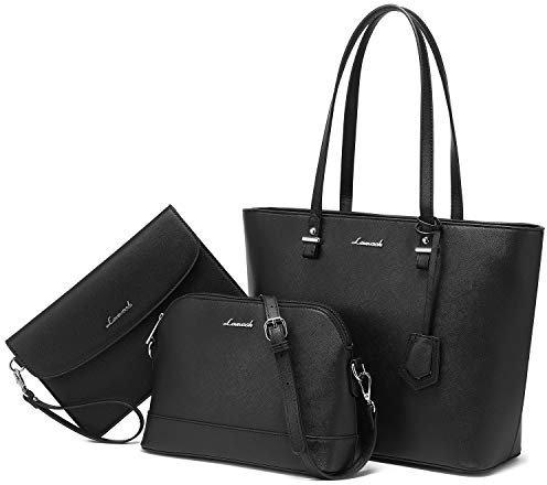 LOVEVOOK Handtasche Damen Schultertasche Handtaschen Tragetasche Damen Groß Designer Elegant Umhängetasche Henkeltasche Set 3-teiliges Set (C Schwarz)