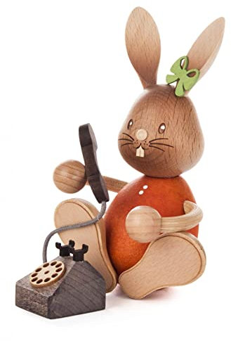 Rudolphs Schatzkiste Osterhase Stupsi mit Telefon 12x8,5x8cm NEU Hase Holzhase Osterdeko Osterfigur Erzgebirge