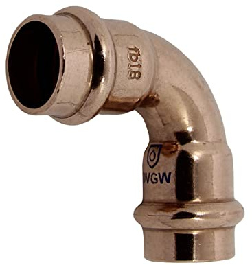 Bogen 90 Grad I/I 18 mm aus Kupfer