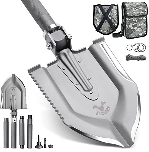Zune Lotoo Klappspaten, Multifunktionale Camping Schaufel aus Kohlenstoffstahl, 18 in 1 Tragbare Survival Spaten mit Länge Verstellbare(17.12-40.75 inch) für Offroad Camping Wandern, Annihilate F1