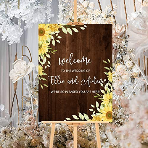 Sonnenblume, braunes Holz, personalisierbar, Vintage-Hochzeitsschild, Willkommensschild, rustikales Holz, Hochzeitszeremonie, Partyschild für Hochzeit, Hochzeit, Verlobung, Party, Dekoration,