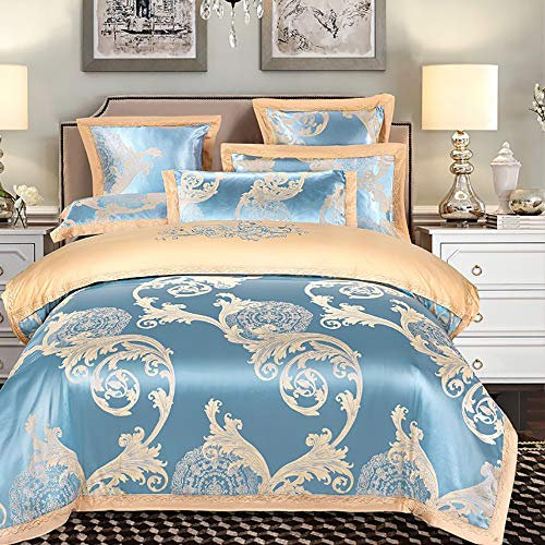 CAZARU Seidenbettwäsche-Set King Size Luxus, Bettbezüge King Size Betten Rot, Bettwäsche-Set King Size Doppelbett-Bettbezüge Set Seide Baumwolle Luxus Satin Jacquard Doppelbett Twin Silber 4-TLG