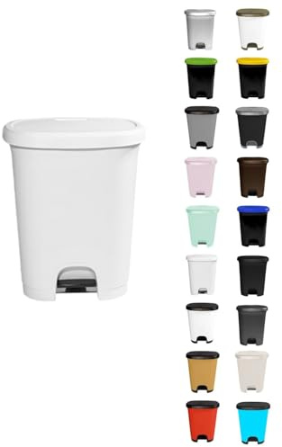 JARDIN202 Moderner Kunststoff-Mülleimer | Tretöffnung | Recyclingeimer | 50 Liter (weiß - weiß)