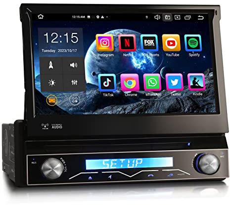 Erisin 7 Zoll 8-Kern 4GB+64GB Universal 1 Din Android 14 Autoradio Bluetooth GPS Navigation Unterstützt ​CD Player Wireless CarPlay Android Auto WiFi DSP OBD2 USB RDS 4G DVB-T2 DVD Touchscreen