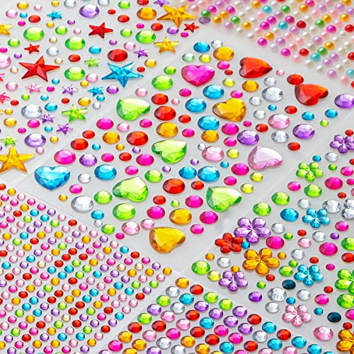 BesoAnan Glitzersteine Selbstklebend, 1447 Stück, Strasssteine Acryl Bunt für Make-up, DIY, Augen, Nagel, Verschiedene Größen