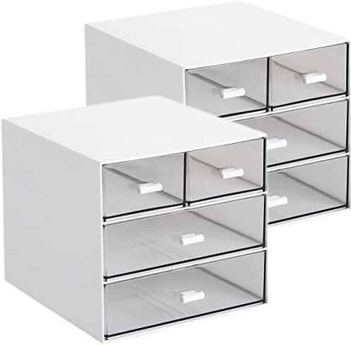 Umtiti Schreibtisch-Aufbewahrung, Make-up-Aufbewahrungsbox mit 4 Schubladen, Kunststoff, Bürobedarf, Schreibtisch-Organizer für Büro, Schule, Zuhause und Badezimmer (weiß, 2 Stück)