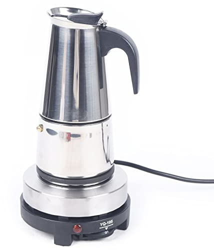 wanwanper Caffettiera per caffè espresso in acciaio inox non patinato, con fornello elettrico, macchina per espresso, macchina per espresso, uso casa/ufficio (6 tazze (300 ml))