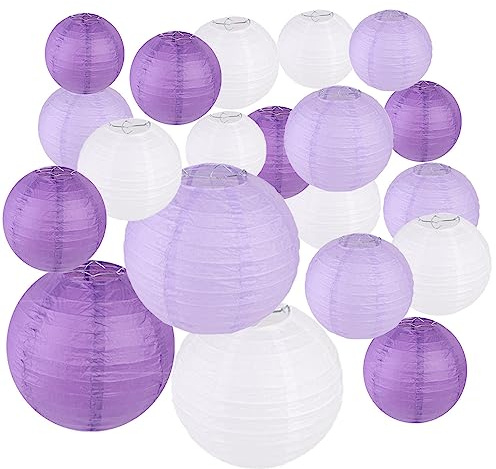 Surwin 21pcs Bunte Papierlaterne Set, Hochzeitsdeko Party Deko Lampions, Rund Papierlampe Hängend Papierlaternen lampions Bunt Gartenparty Deko (21er Set,Lila)
