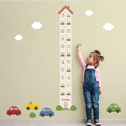 Klebekerlchen® | Personalisierte Messlatte als Wandtattoo fürs Kinderzimmer | Zum Messen der Körpergröße bis zu 160 cm | Inklusive individueller Personalisierung - Haus