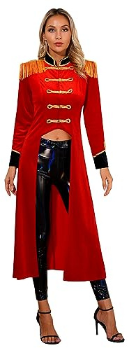 Freebily Costume Circus Ringmaster Femme Déguisement Cirque Monsieur Loyal Longue Manteau Blazer Retro Tailcoat Renaissance Performance