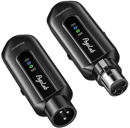POGOLAB Receptor transmisor de micrófono inalámbrico de 2.4 GHz, sistema de micrófono XLR inalámbrico, adaptador de micrófono recargable para mezclador de audio, micrófono dinámico, alimentación