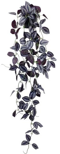 LOYWREE Kleine künstliche hängende lila Augenbrauenblatt-Pflanze, künstliche Topfpflanzen, Innenbereich, 99,1 cm lang, künstliche dunkelschwarze Rankenpflanze mit Topf für Regal, Zuhause, Büro und