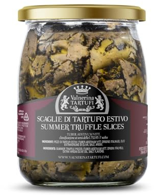 Valnerina Tartufi Truffes D'été Noire À Écailles Pot 450 Gr | Truffe À Tranches, Lamelles, Carpaccio, Naturelle, Artisanale et Italienne Conservée Dans De L'huile D'olive Extra Vierge Evo