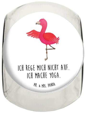 Mr. & Mrs. Panda Bonbonglas Flamingo Yoga L 870ml - Geschenk, Candyglas, Glas Für Naschereien, Yoga-Übung, Achtsamkeit, Vorratsglas Mit Deckel, Rosa,