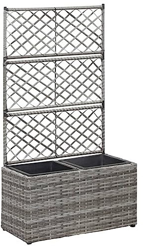 ARKEM Lit surélevé en Treillis 2 Pots 58x30x107cm Résine tressée Gris,Bordure Pierre,Kit Gabion,Gabion Jardiniere