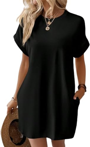 Earnmore Abito T-Shirt a Maniche Corte, Abiti Estivi da Donna a Maniche Corte con Tasche Abito T-Shirt Semplice e Solido con Tasche