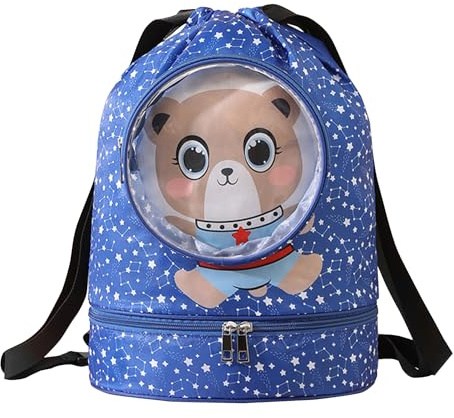 NLAND Sacs de Sport à Cordon Enfant Imperméable Sac de Natationavec Poche Intérieure Sacs à Dos Enfants pour Gym Plage Piscine Voyage (Bleu)