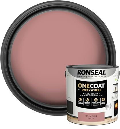 Ronseal One Coat Everywhere Hazy Pink Matt 2.5L – Durable Interior Paint for Walls & Ceilings Smooth Finish Quick Coverage Ideal for Easy Home Projects