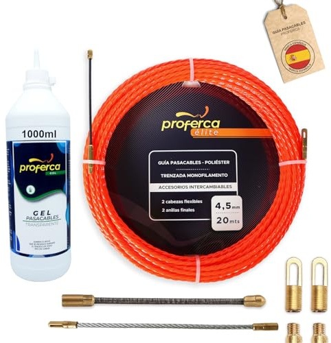Guia Pasacables Profesional de 4.5mm y 20 Metros de Poliéster Trenzado +Gel | Pasacables Electrico con Terminales Intercambiables, Gel Incluido, Accesorios de Repuesto