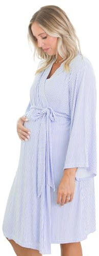 RuffleButts SoftSnooze™ Viskose von Bamboo Damen One Size Umstandsmantel, Immergrün und weiße Mikrostreifen, Einheitsgröße
