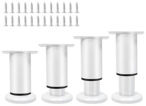Uenhoy Set of 4 Adjustable Furniture Legs 3.15-4.72 Inch Metal Heavy Duty Cabinet Legs for Chair Table Dresser Sofa Couch Bed, Furniture Support Legs, Furniture Feet Replacement, White