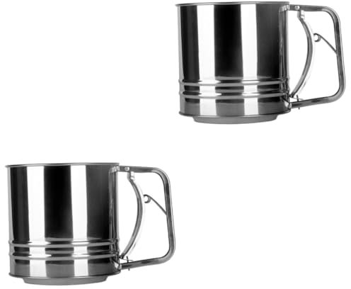 Amosfun 2 Piezas colador de harina Colador de condimentos de harina de malla taza de la coctelera del azúcar en polvo taza de de harina de acero inoxidable