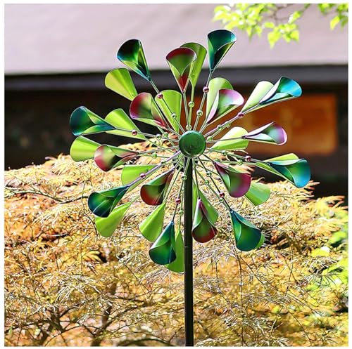 BesBet Gartenstecker Groß, 200×52cm,Doppelwindrad,Kugellager Garden Decor Einzigartige und Magische Windrad Metall Garten für Garten