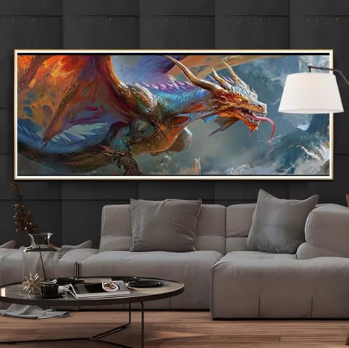 Diamond Painting Tier Drache Diamond Painting Groß xxl 260 X 100 cm, DIY Diamant Painting Bilder, 5D Diamond Painting Erwachsene Vollrunde Bohrer Diamond-Painting Crafts, Haus Wand Dekoration -58FC