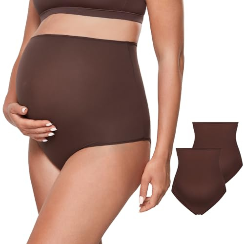 INLYRIC Women's Inbarely Soft Maternity Underwear - Over Bump High Waist Briefs Soft Full Coverage Pregnancy Panties Pack Hazelnut (2pack) Large